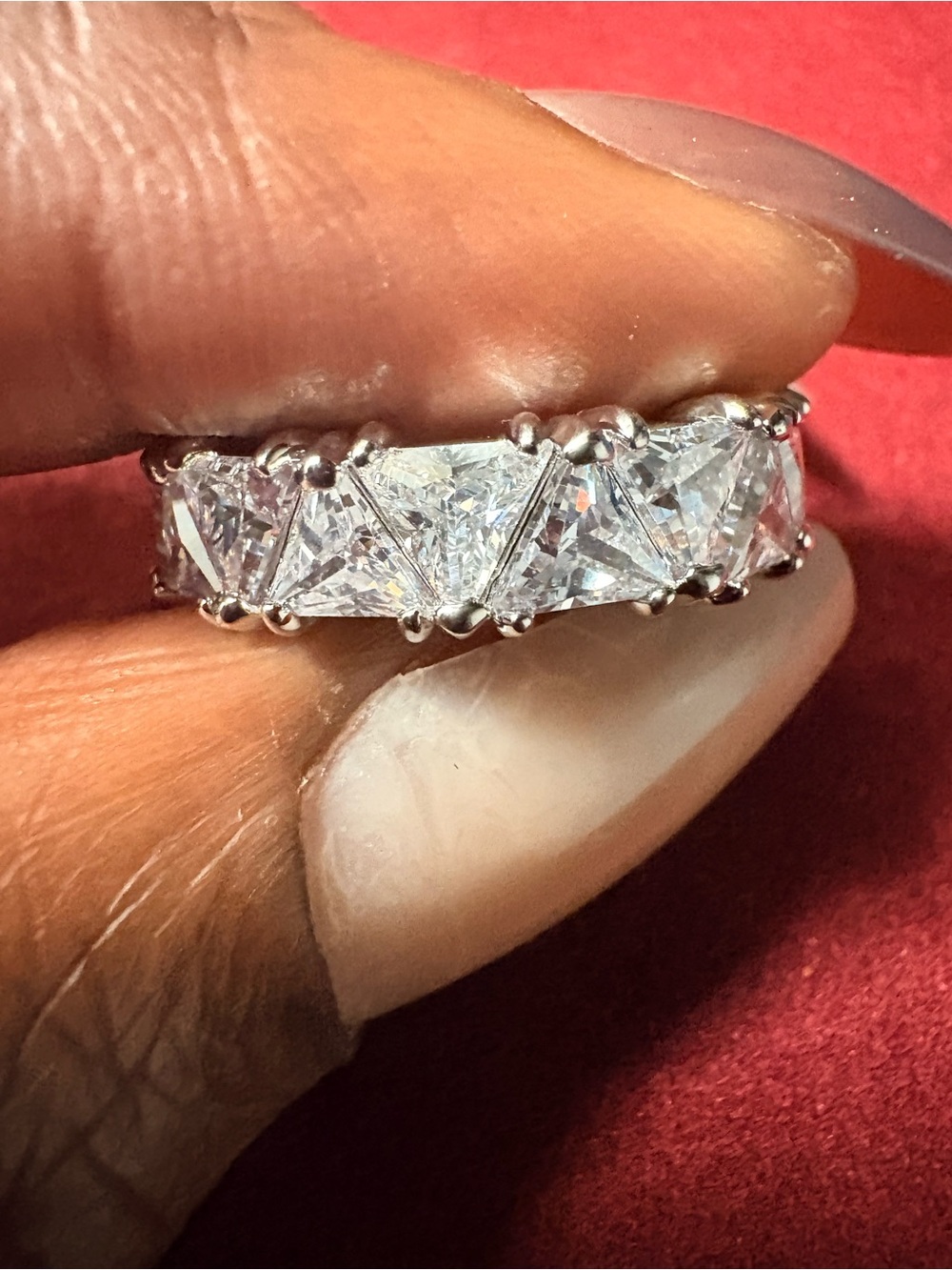 Trillion-Cut Clear Crystal Eternity Ring in Silver